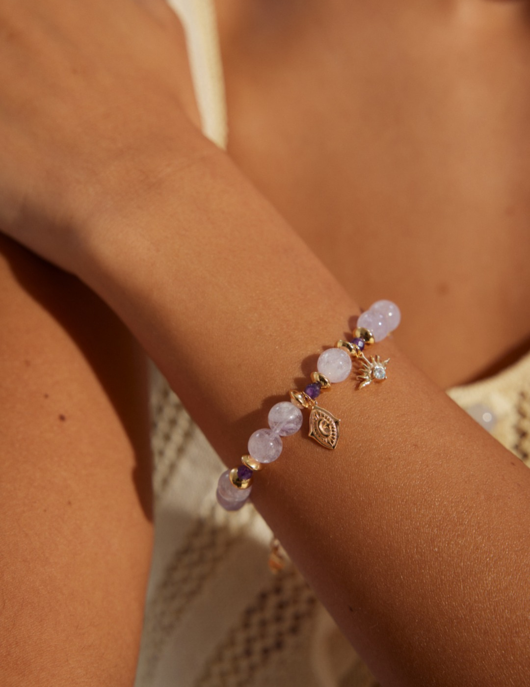 Amethyst Beaded Charm Bracelet - Juliette