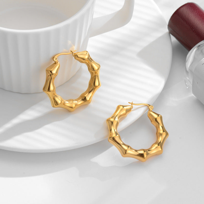 Bamboo Gold Hoop Earrings