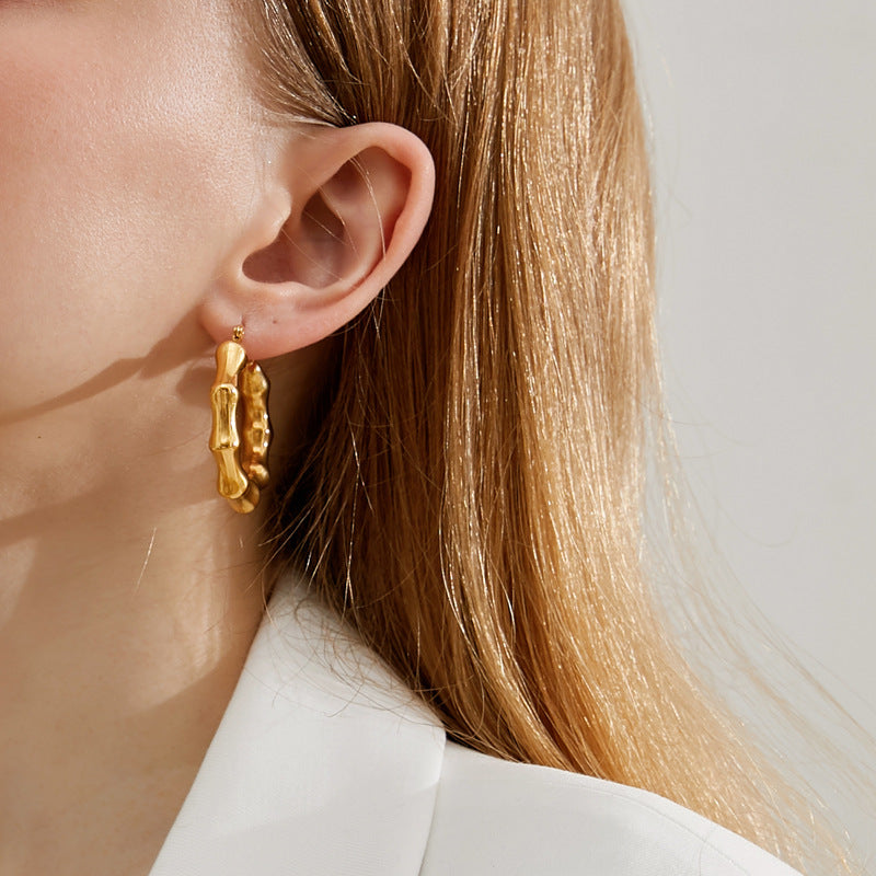 Bamboo Gold Hoop Earrings