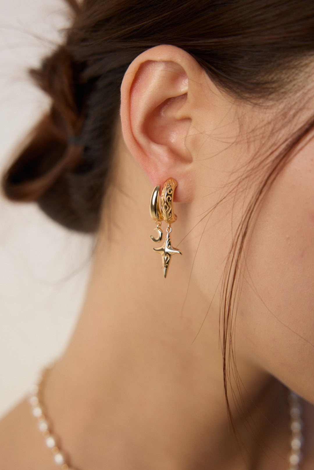 18k Gold Plated Charm Hoop Earrings - Nightfall