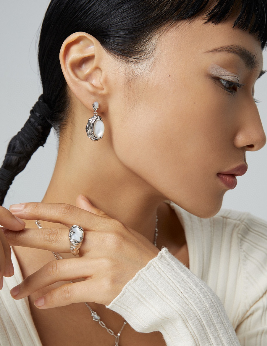 Gold Plated Mother of Pearl Gold Earring - Tide