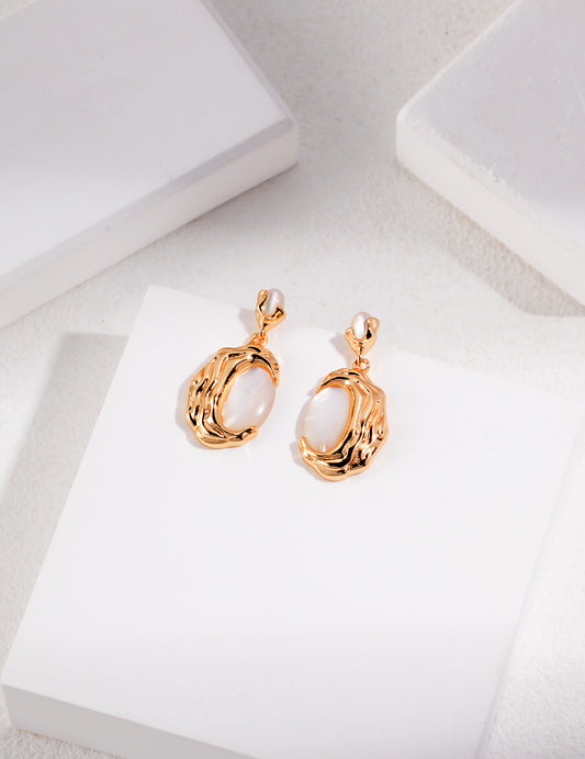 Gold Plated Mother of Pearl Gold Earring - Tide