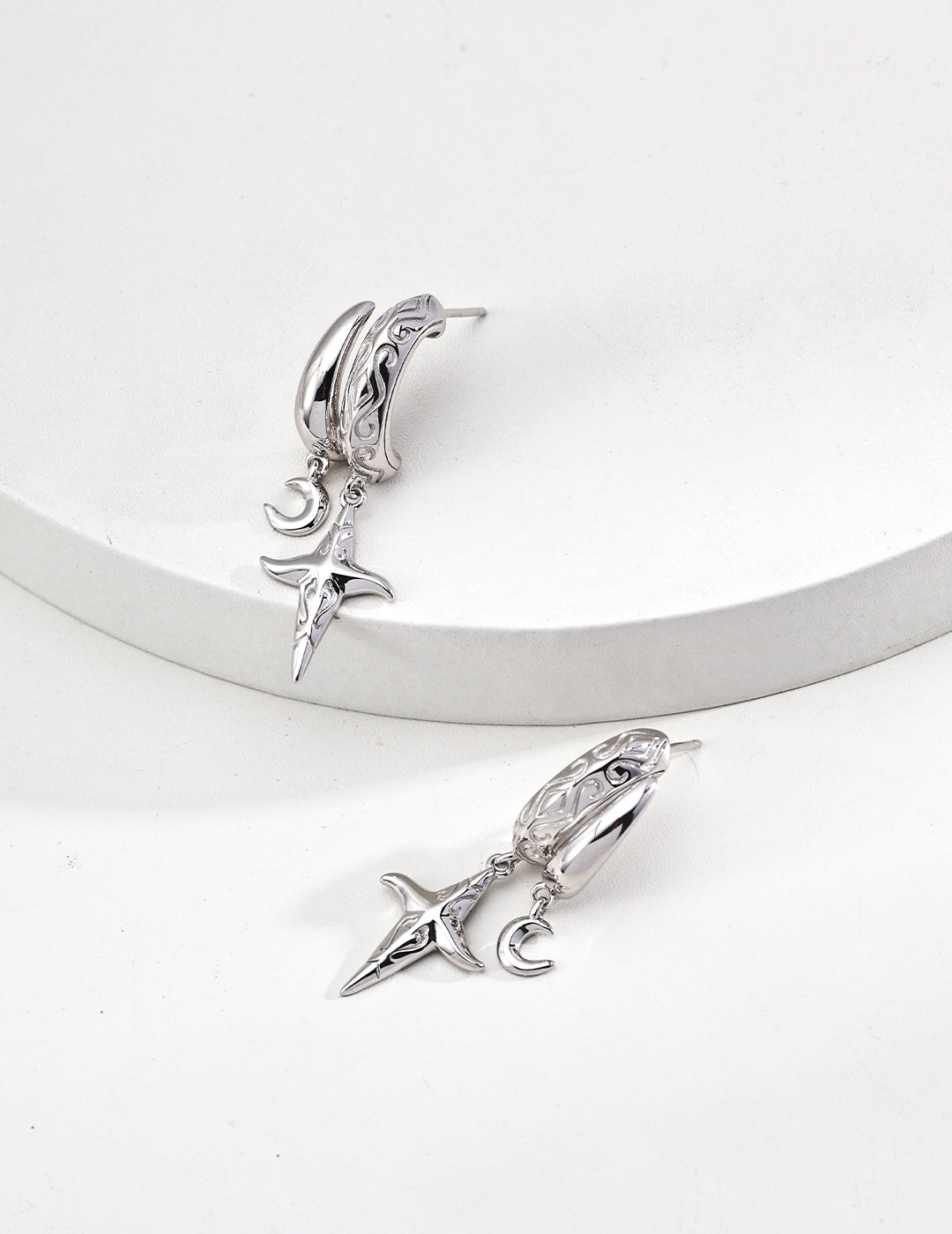 Silver Charm Hoop Earrings - Nightfall