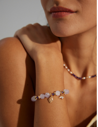 Amethyst Beaded Charm Bracelet - Juliette