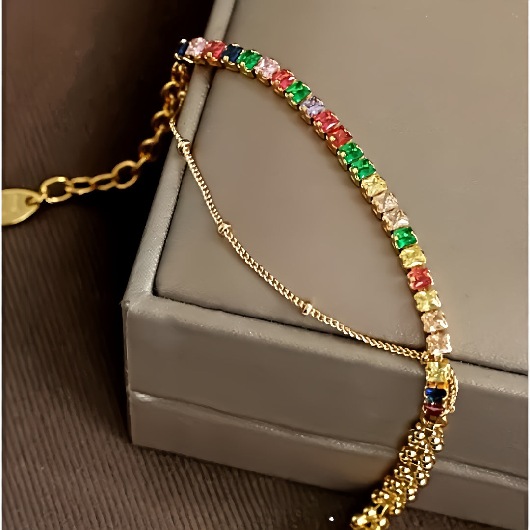 Rainbow Zircon Chain Bracelet