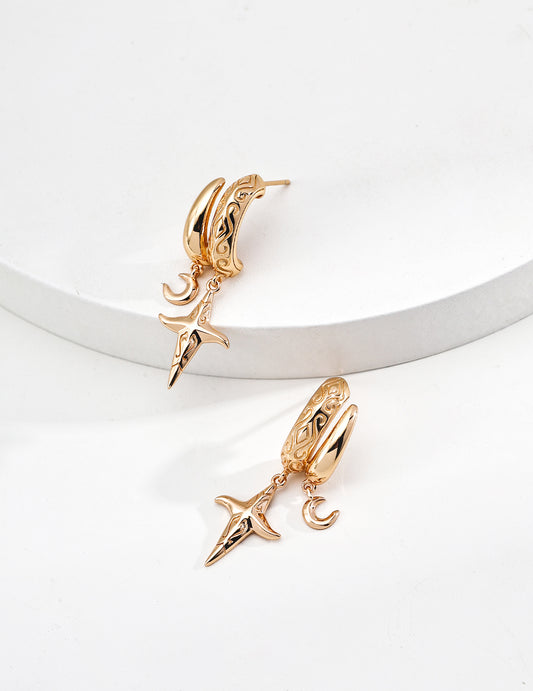 18k Gold Plated Charm Hoop Earrings - Nightfall
