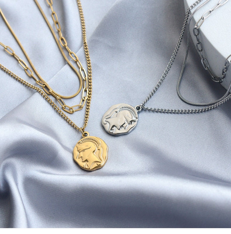 Medallion stacking necklace