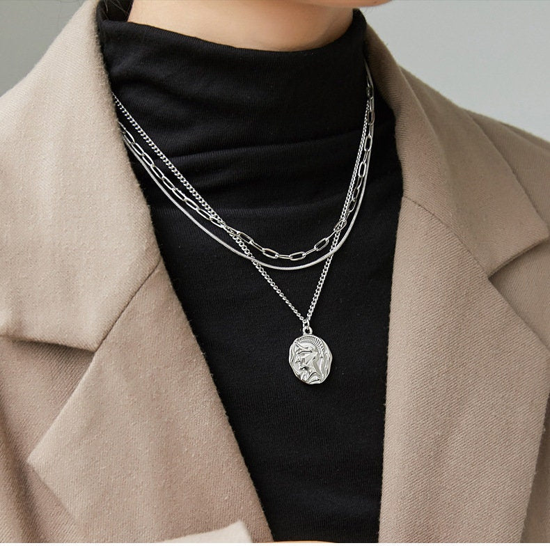 Medallion stacking necklace